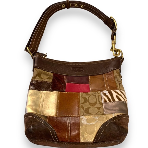 Coach Bags Vintage Coach Patchwork Shoulder Bag Brown Leathersuede